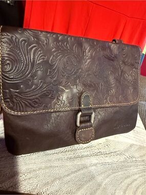 Jack George’s Embossed Leather Messenger Bag - Dark Brown EUC